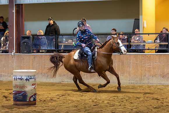 Sarah Zuba-Ingram riding Cookie in Barrel Racing